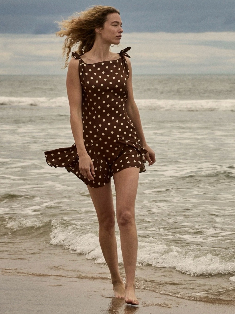 NWT DÔEN Melina Dress Georgine Dot Brown Polka Dot Sz M